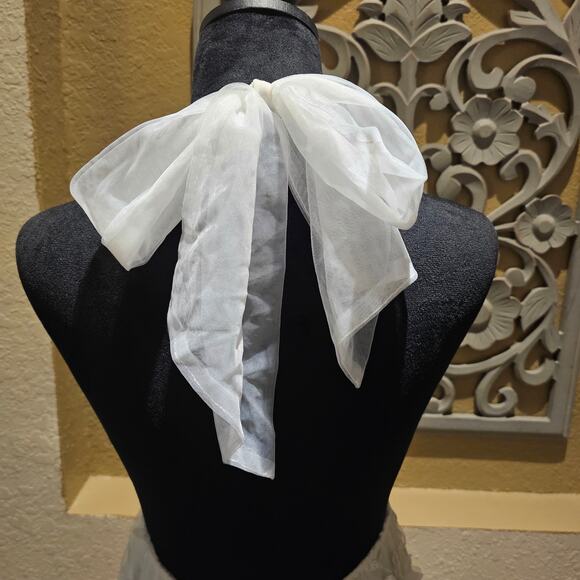 Selfie Leslie XS Tulle Midi Bow Back Romantic ALine Cocktail Wedding Guest Dress - Picture 7 of 16